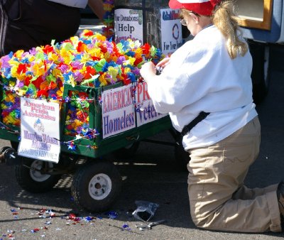Colorful leis being ready for sale in Puayllup, Washington.