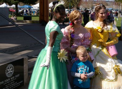 What in the world is a dog doing in the bodice of the yellow-gowned princess?