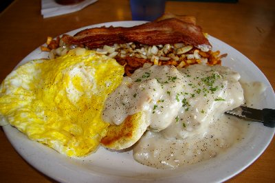 Biscuits and gravey at the Eggnest in Everett, Washington.