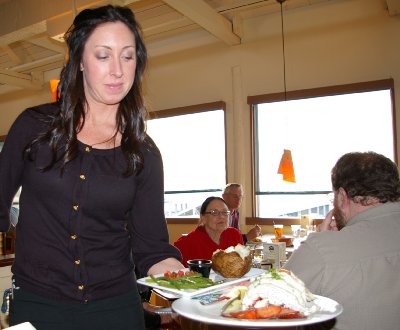 My eight ounce Maine lobster being served in Edmonds, Washington.