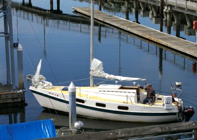 A sailboat ready to leave the marina in Edmonds, Washington.