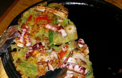 Seafood pancake at The Honey Pig Korean BBQ Tacoma, Washington.