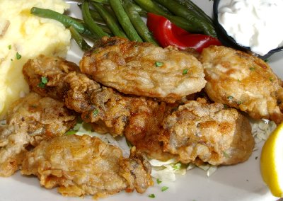 Golden brown oysters from the Budd Bay Cafe in Olympia, Washington.