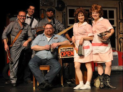 The cast of Pump Boys and Dinettes at the Renton Civic Theatre in Renton, Washington.